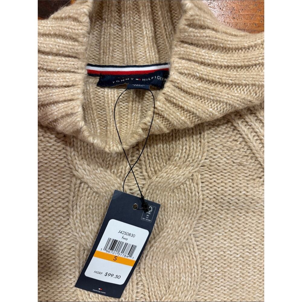Tommy Hilfiger Tan Cable Knit Turtleneck Sweater - Picture 2 of 3